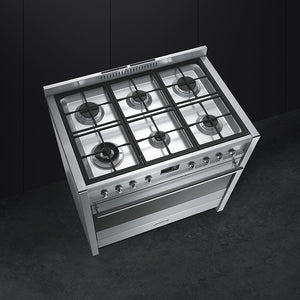Smeg A1-9 Opera 90cm stainless steel dual fuel range cooker with six gas burners, available in Eastbourne and Uckfield with. - DB Domestics