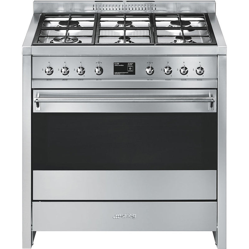 Stainless steel Smeg A1-9 Opera 90cm dual fuel range cooker with six burners and large oven, available in Eastbourne and. - DB Domestics