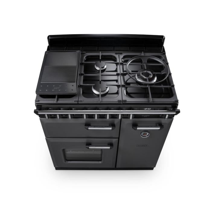 Rangemaster Classic Deluxe CLDL90DFPGBL/CM1 90cm Dual Fuel Gloss Black/Chrome
