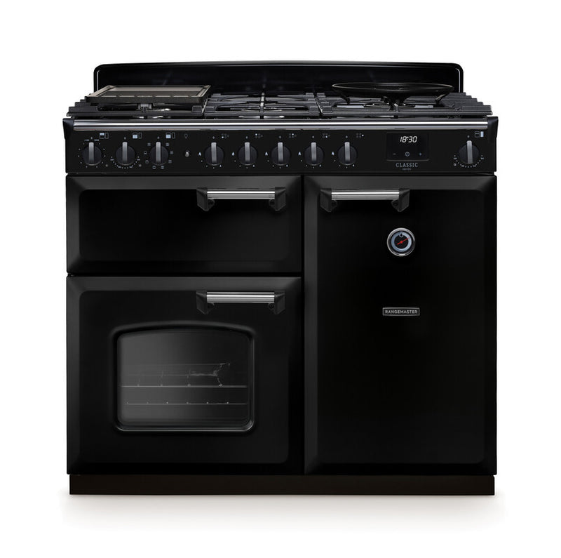 Rangemaster Classic Deluxe CLDL100DFPGBL/CM1 100cm Dual Fuel Gloss Black/Chrome