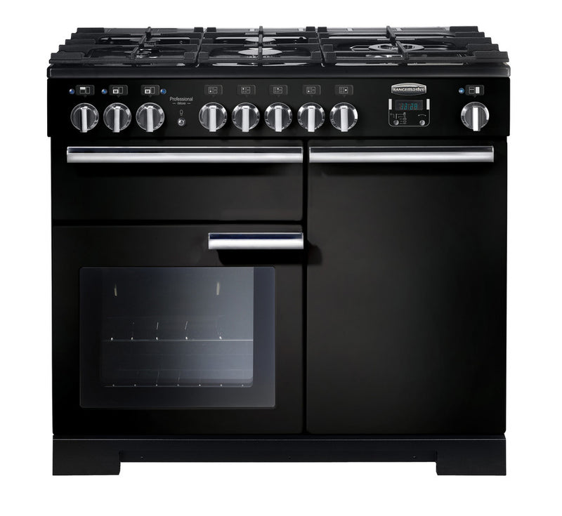 Rangemaster PDL100DFFGB/C Professional Deluxe 100cm Dual Fuel Range Cooker Black with Chrome