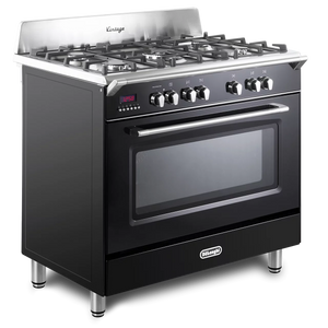 DeLonghi Vintage 90cm Single Cavity Dual Fuel Range Cooker DVRS916DFBL Gloss Black