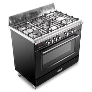 DeLonghi Vintage 90cm Single Cavity Dual Fuel Range Cooker DVRS916DFBL Gloss Black