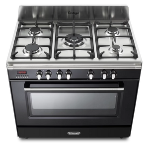 DeLonghi Vintage 90cm Single Cavity Dual Fuel Range Cooker DVRS916DFBL Gloss Black