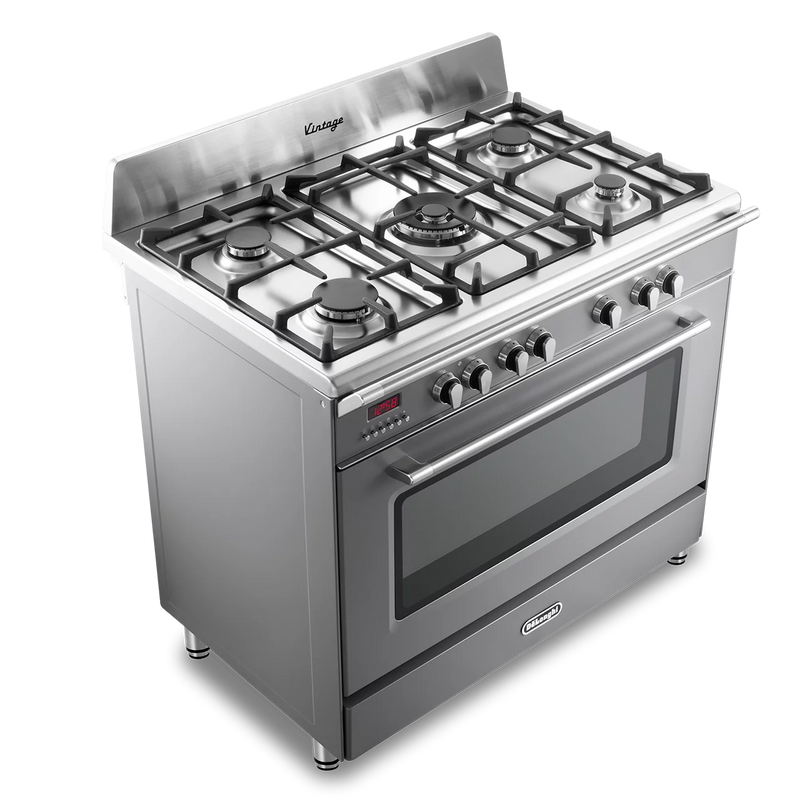 Slate grey 90cm DeLonghi Vintage dual fuel range cooker with five burners and single oven, Eastbourne Uckfield free delivery. - DB Domestics