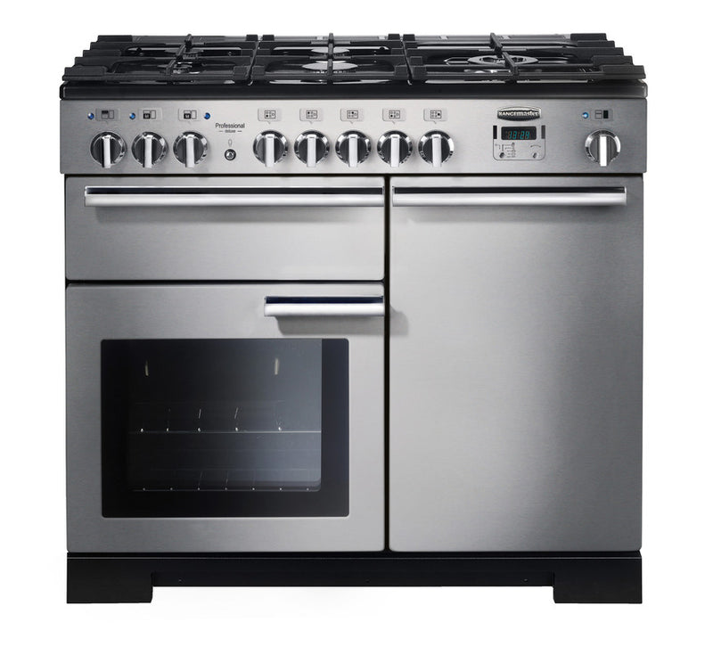 Rangemaster PDL100DFFSS/C Professional Deluxe 100cm Dual Fuel Range Cooker Stainless Steel with Chrome