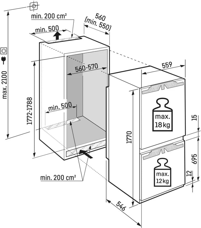 Liebherr Pure ICNe5103 Integrated 70/30 Frost Free Fridge Freezer