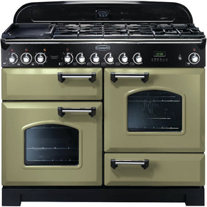 Rangemaster Classic Deluxe 110cm Dual Fuel Range Cooker Olive Green with Chrome