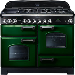 Rangemaster Classic Deluxe 110cm Dual Fuel Range Cooker Green with Chrome
