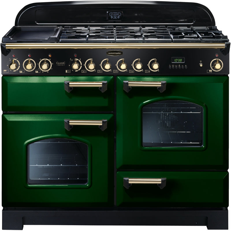 Rangemaster Classic Deluxe 110cm Dual Fuel Green with Brass