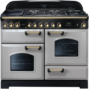 Rangemaster Classic Deluxe 110cm Dual Fuel Range Cooker Royal Pearl with Brass