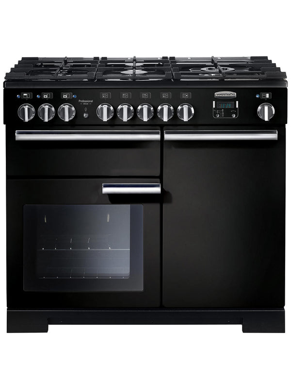 Rangemaster Professional Deluxe 100cm Dual Fuel Range Cooker Black with Chrome