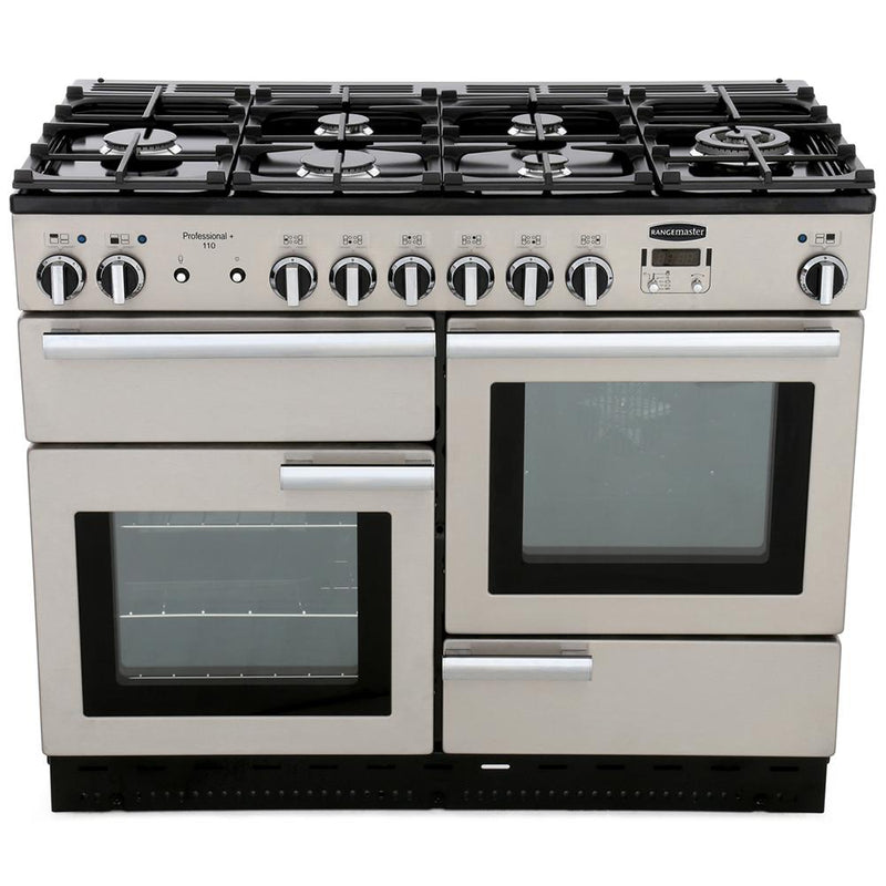 Rangemaster Professional Plus 110cm Dual Fuel Range Cooker Stainless Steel with Chrome