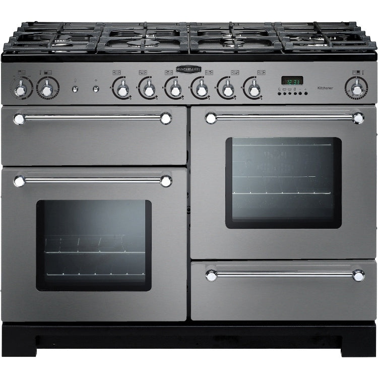 Rangemaster Kitchener 110cm Dual Fuel Range Cooker Stainless Steel with Chrome