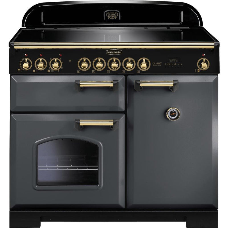 Rangemaster Classic Deluxe 100cm Induction Range Cooker Slate with Brass