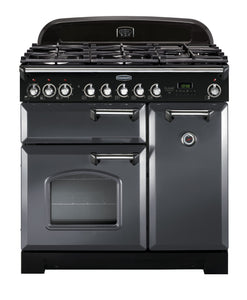 Rangemaster Classic Deluxe 90cm Dual Fuel Range Cooker Slate with Chrome
