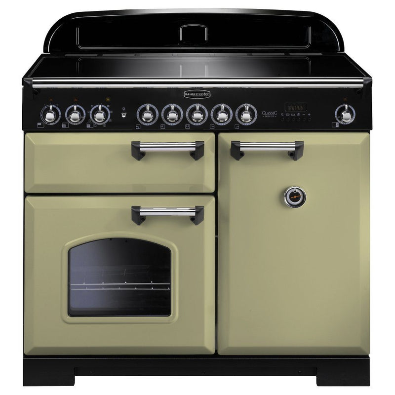 Rangemaster Classic Deluxe 100cm Induction Range Cooker Olive Green with Chrome