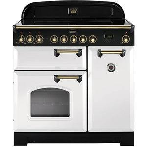 Rangemaster Classic Deluxe 90cm Induction Range Cooker White with Brass
