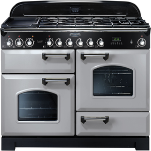 Rangemaster Classic Deluxe 110cm Dual Fuel Range Cooker Royal Pearl with Chrome