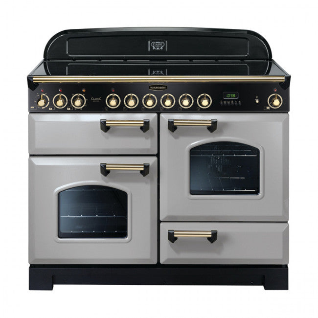 Rangemaster Classic Deluxe 110cm Ceramic Range Cooker Royal Pearl with Brass
