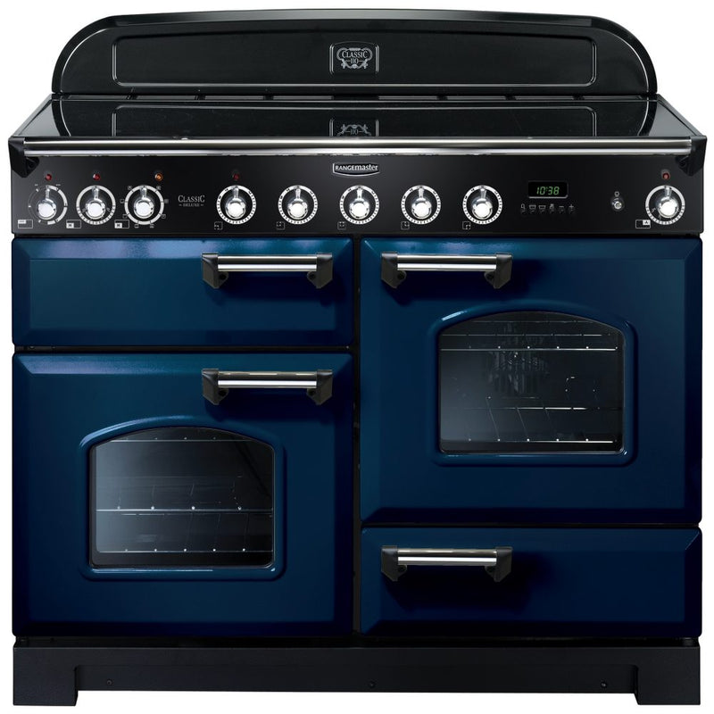 Rangemaster Classic Deluxe 110cm Induction Range Cooker Blue with Chrome