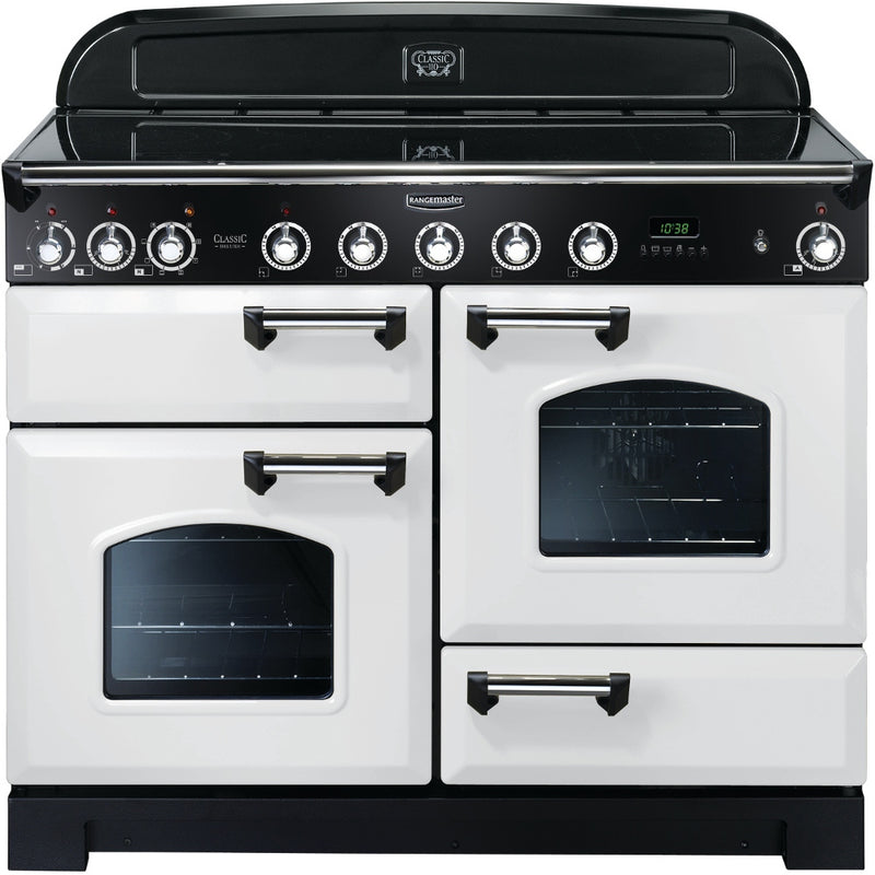 Rangemaster Classic Deluxe 110cm Induction Range Cooker White with Chrome