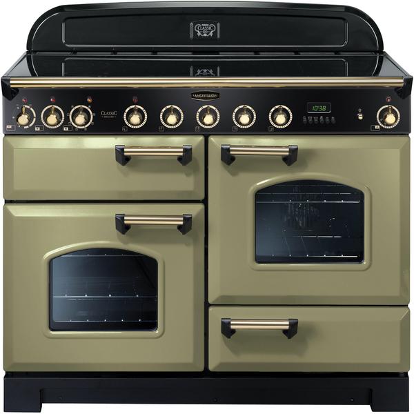Rangemaster Classic Deluxe 110cm Induction Range Cooker Olive Green with Brass