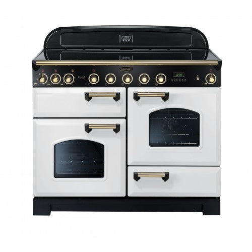 Rangemaster Classic Deluxe 110cm Induction Range Cooker White with Brass