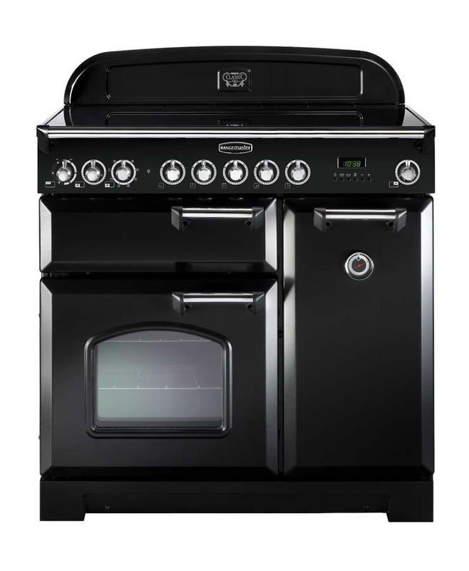 Rangemaster Classic Deluxe 90cm Induction Range Cooker Black with Chrome
