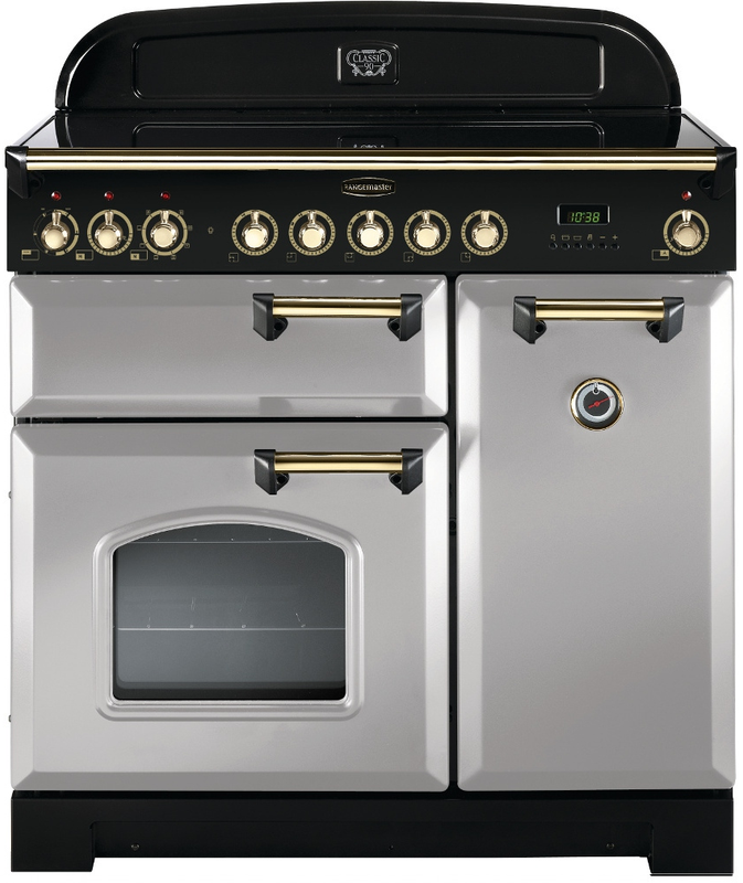 Rangemaster Classic Deluxe 90cm Induction Range Cooker Royal Pearl with Brass