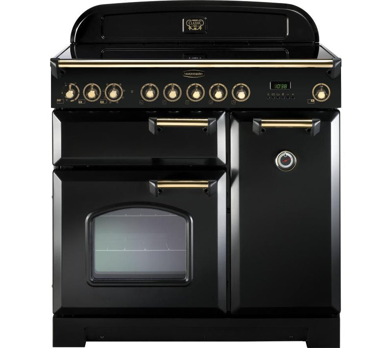 Rangemaster Classic Deluxe 90cm Induction Range Cooker Black with Brass