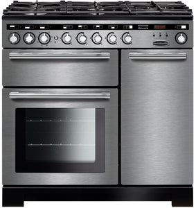 Rangemaster Encore Deluxe 90cm Dual Fuel Range Cooker Stainless Steel with Chrome