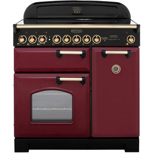 Rangemaster Classic Deluxe 90cm Induction Range Cooker Cranberry with Brass