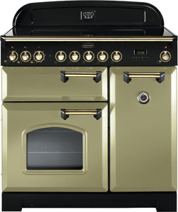 Rangemaster Classic Deluxe 90cm Induction Range Cooker Olive Green with Brass