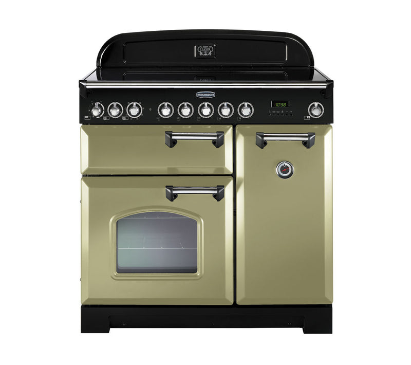 Rangemaster Classic Deluxe 90cm Induction Range Cooker Olive Green with Chrome