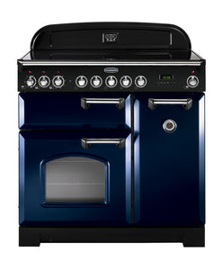Rangemaster Classic Deluxe 90cm Induction Range Cooker Regal Blue with Chrome