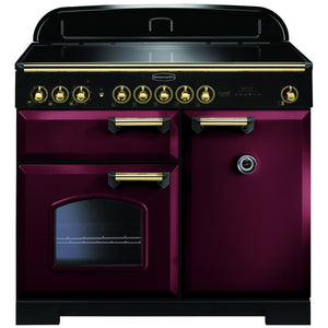 Rangemaster Classic Deluxe 100cm Induction Range Cooker Cranberry with Brass