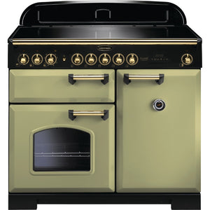 Rangemaster Classic Deluxe 100cm Induction Range Cooker Olive Green with Brass
