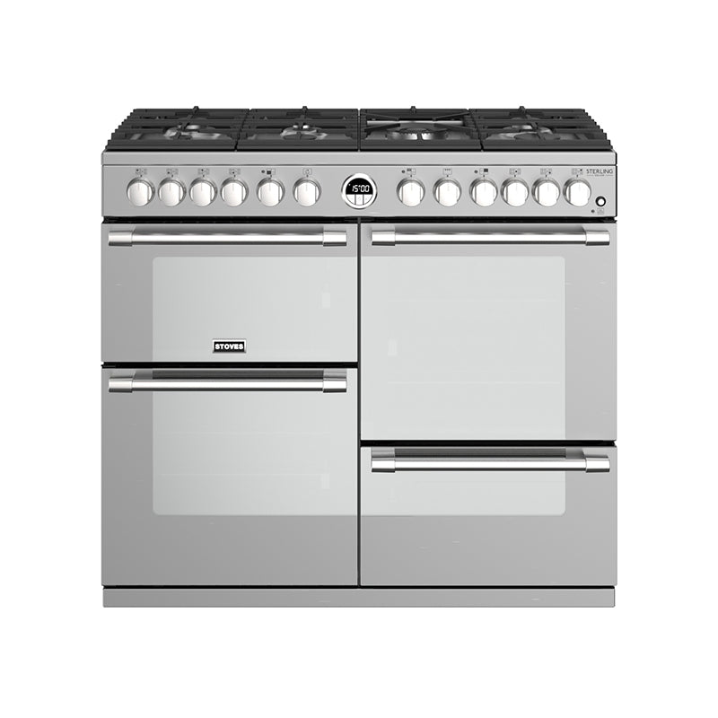Stoves Sterling Deluxe S1000DF 100cm Dual Fuel Range Cooker 444444942 Stainless Steel