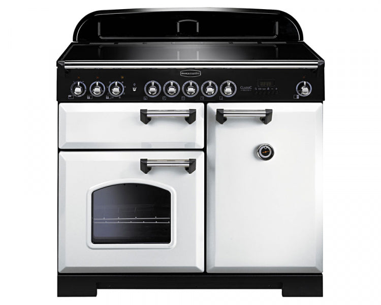 Rangemaster Classic Deluxe100cm Induction Range Cooker White with Chrome