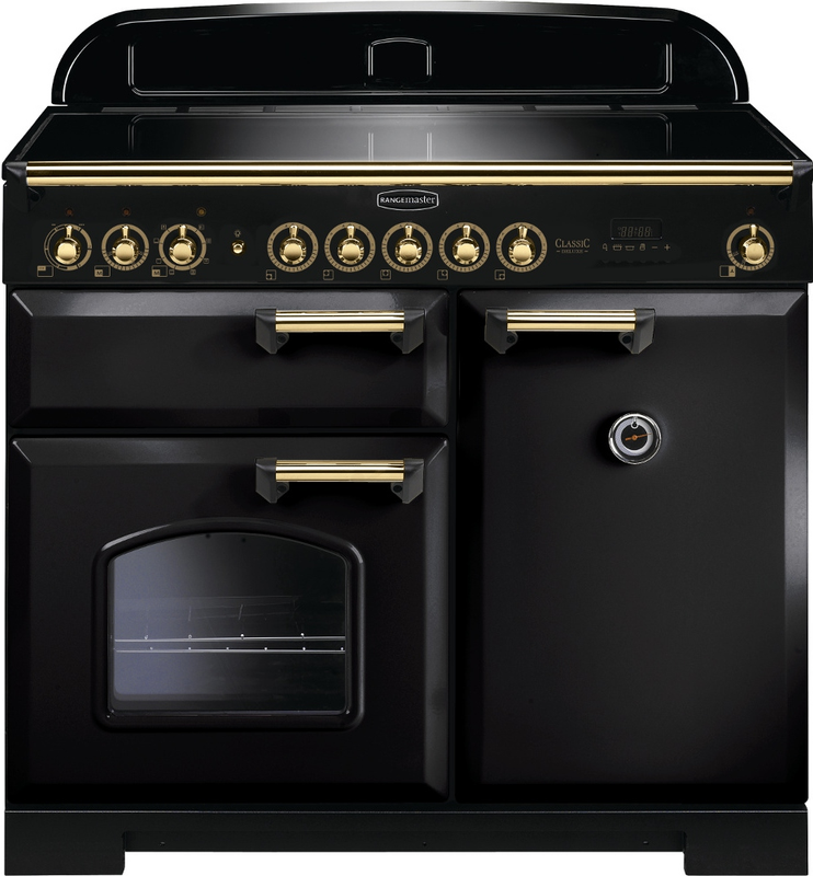 Rangemaster Classic Deluxe 100cm Induction Range Cooker Black with Brass