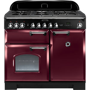 Rangemaster Classic Deluxe 100cm Dual Fuel Range Cooker Cranberry with Chrome