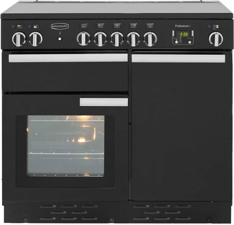 Rangemaster Professional Plus 90cm Ceramic Range Cooker Black with Chrome - DB Domestic Appliances