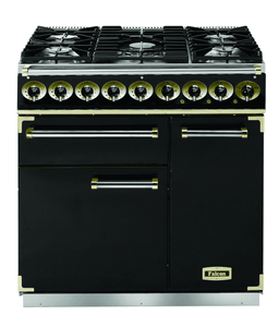Falcon Deluxe 90cm Dual Fuel Range Cooker Black with Brass