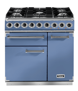 Falcon Deluxe 90cm Dual Fuel Range Cooker China Blue with Nickel