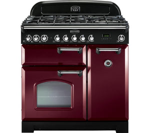 Rangemaster Classic Deluxe 90cm Dual Fuel Range Cooker Cranberry with Chrome